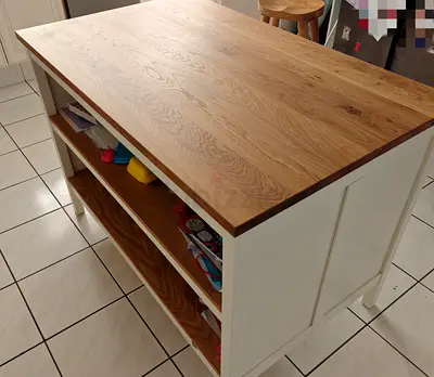 Solid wood kitchen island with open shelves