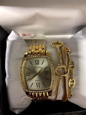 women’s  U.S. Polo Assn.￼ gold-tone watch and bracelet gift set