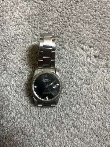 Stainless Steel Rolex Oyster Perpetual Date Watch - Black Dial