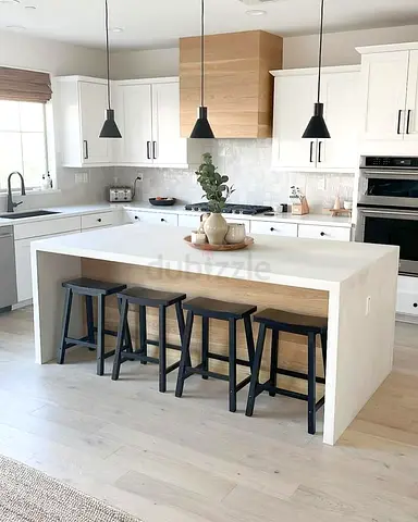 Modern kitchen island with seating - white and wood finish