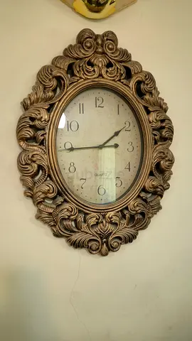Ornate Vintage-Style Wall Clock (Oval) - Decorative Bronze Finish
