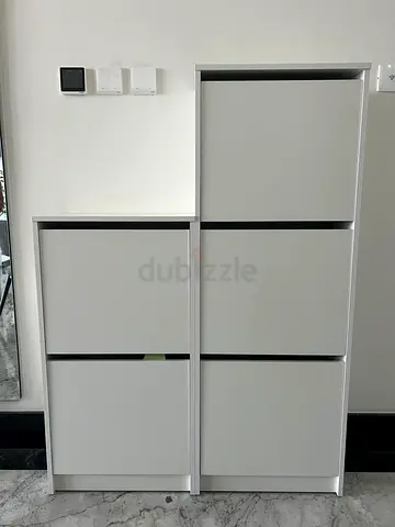 White Modern 3-Tier and 2-Tier Shoe Cabinet. IKEA Bissa in White