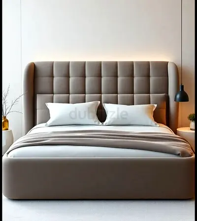 Modern Upholstered King-Size Bed with Padded Headboard