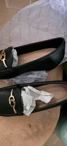 New  black womens loafers with gold buckle detail - Size 37