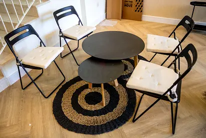 Set of 3 Black Folding Chairs with 3 Beige Seat