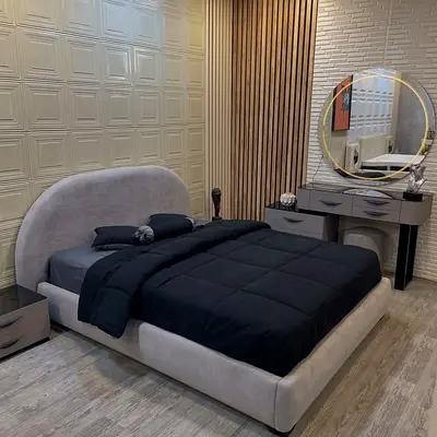 Modern Upholstered Queen Bed with Matching Nightstands and Dresser Set