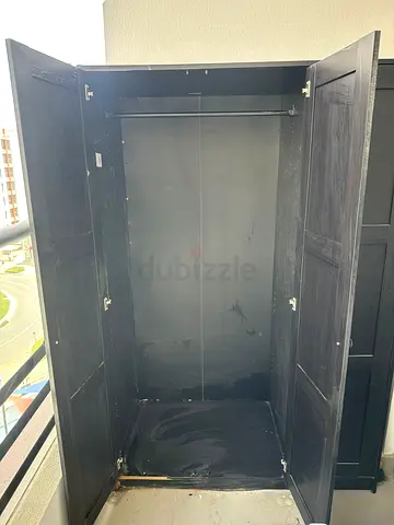 FREE of charge! Used 3-Door Wooden Wardrobe - Dark Finish (perfect for balcony or garden storage)