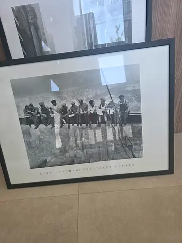 Framed Lunch atop a Skyscraper Black  White Print (large)