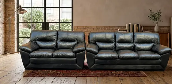 Dark Leather 2-Piece Sofa Set — Comfortable 3-seater and 2-seater