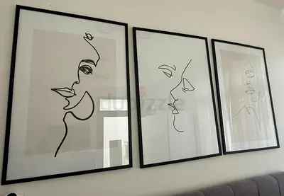 Designer-Style Minimalist Line Abstract Face Art – Premium Framed Set of 3