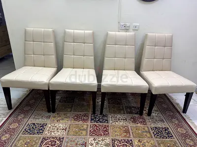 Set of 4 Cream Upholstered Dining Chairs with Dark Wood Legs