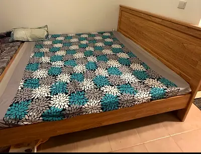 Solid Wood Double Bed with Headboard - Good Condition