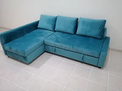 Teal L-shaped Sofa Bed with Storage — Good Condition
