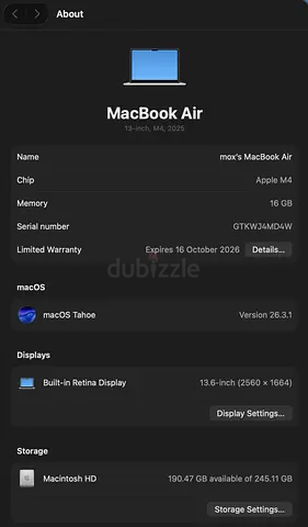 MacBook Air 13-inch (M4, 16GB, 256GB) - 2025 model
