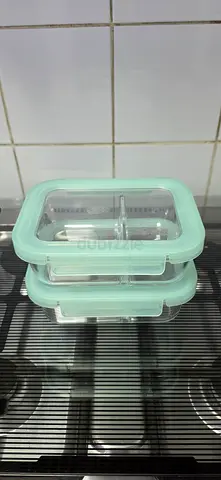 Set of 2 Glass Meal Prep Containers with Mint Plastic Lids