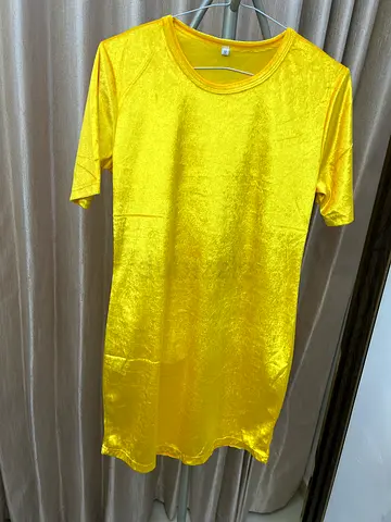 Bright Yellow Short-Sleeve Velvet Tunic Top - Size M