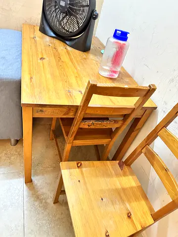 Solid Pine Wooden Dining Table with 2 Matching Chairs - Good Condition