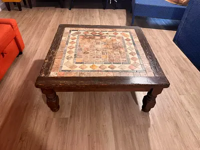 Solid Wood Coffee Table with Mosaic Tile Inlay
