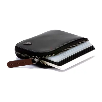 Compact Leather Zip Card Holder / Wallet - Black