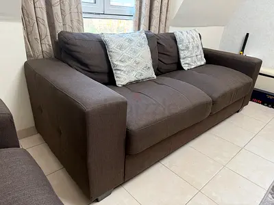 Comfy 3-Seater Brown Fabric Sofa — Excellent Condition