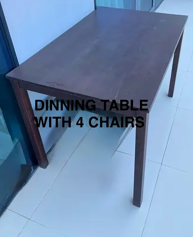 Used Dark Wood Dining Table with 4 Chairs - Simple Design