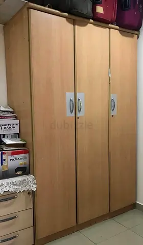 3-Door Wooden Wardrobe in Light Beech - Good Condition