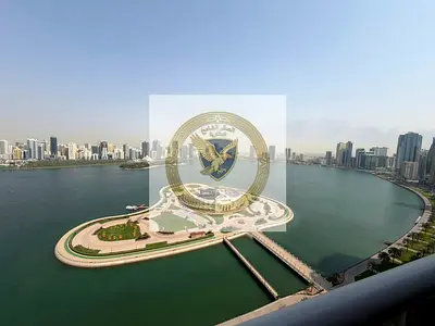 Excellent opportunity for a spacious 3-bedroom apartment with free parking, gym, pool, and a stunning view in Al Majaz 3.