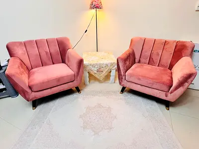 Pair of Pink Velvet Accent Armchairs - Modern, Comfortable