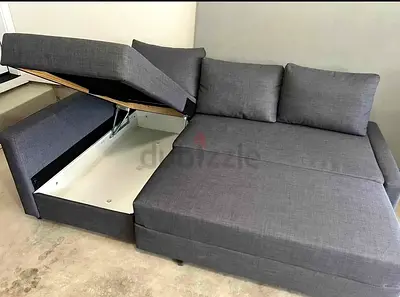 Gray L-shaped Storage Sofa Bed — Good Condition