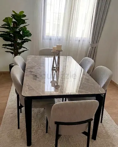 6-Seater Marble Top Dining Table with Upholstered Chairs