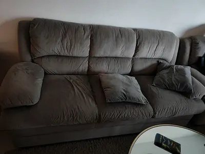 Comfortable 3-Seater Grey Fabric Sofa — Good Condition