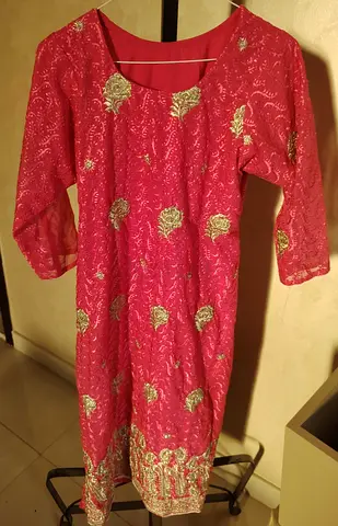 Pink Embroidered Traditional Long Kurta - Womens Size (Approx.) small