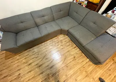 Gray L-shaped Fabric Corner Sofa — 4 Seater