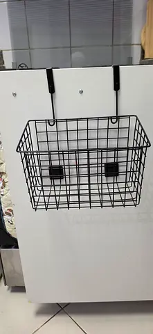 Black Metal Wire Wall-Mounted Storage Basket (With Hooks) - Good Condition