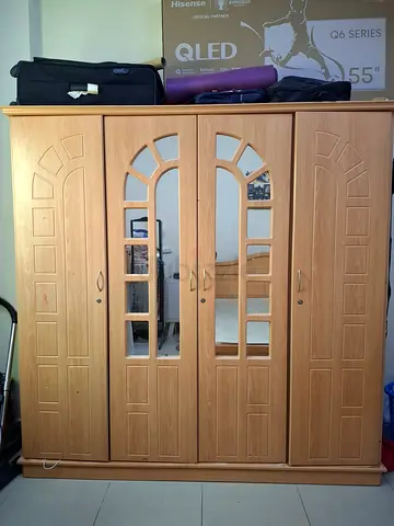 Large 4-Door Wooden Wardrobe and Bed with mattresses
