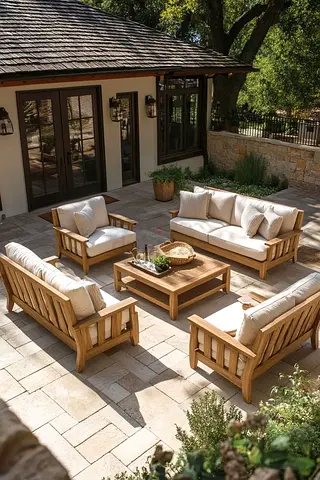 Solid Teak Outdoor Sofa Set with Cushions - 6 Seater Patio Set