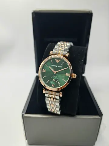 Emporio Armani Womens Two-Tone Green Dial Watch (With Box)