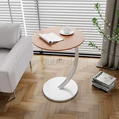 Modern Round Side Table | Wooden Top  Black Metal Base