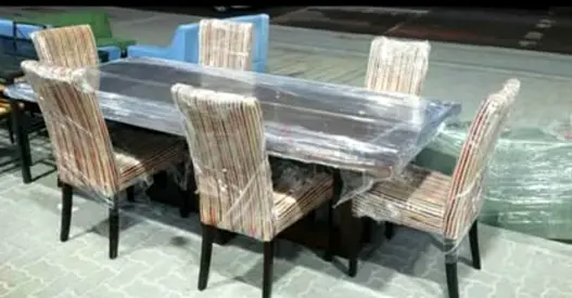 6-Seater Dining Table Set with Upholstered Chairs - Good Condition