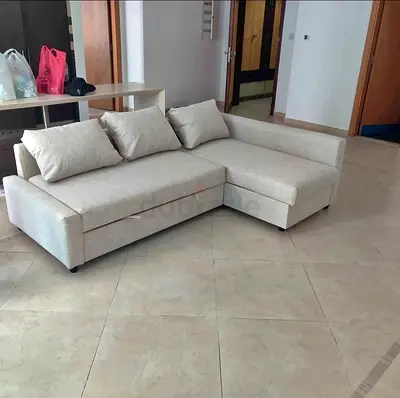 Light Beige L-shaped Sofa with Storage – Comfortable 3-Seater Corner Sofa