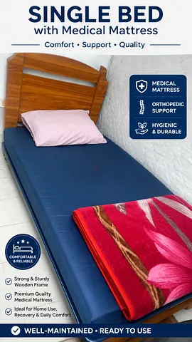 Single Wooden Bed with Medical/Orthopedic Mattress - Ready to Use