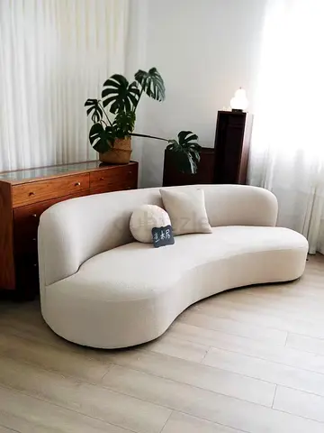 Curved Modern Beige Bouclé Sofa - 3 Seater