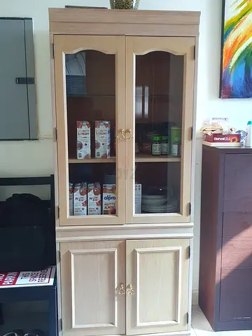 Light Wood Glass-Front Bookshelf/ Cabinet / China Cabinet