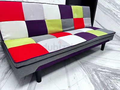 Modern Patchwork 3-Seater Sofa Bed — Multi-color Fabric, Good Condition
