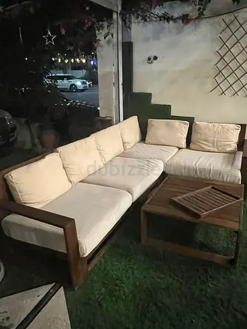 Wooden L-shaped Outdoor Sofa Set with Cushions