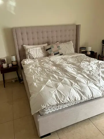 King Size Upholstered Bed Frame with Padded Headboard - Light Grey
