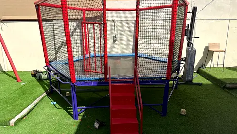 Kids Trampoline with Safety Net and Steps - Good Condition