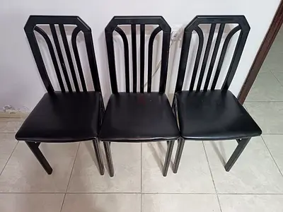 Black Wooden Dining Chairs with Faux Leather Seats