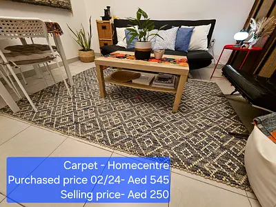 HomeCentre geometric area rug - grey/cream, gently used