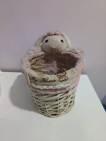 Adorable Plush Bunny Woven Storage Basket
